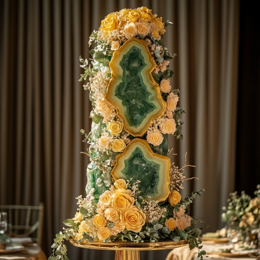 The Tall Geode Cake with Yellow Roses Display