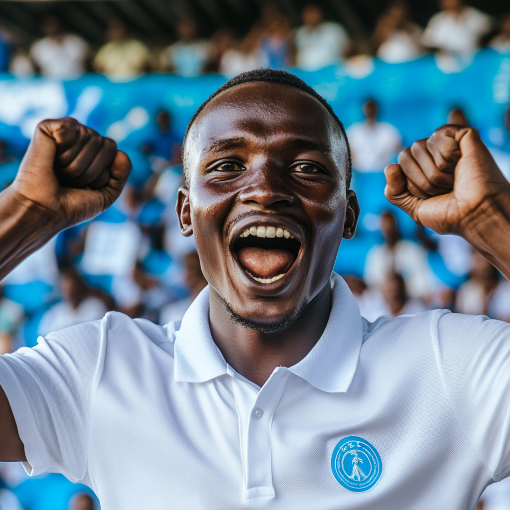 The Tanzanian Man Celebrates Victory in Stadium