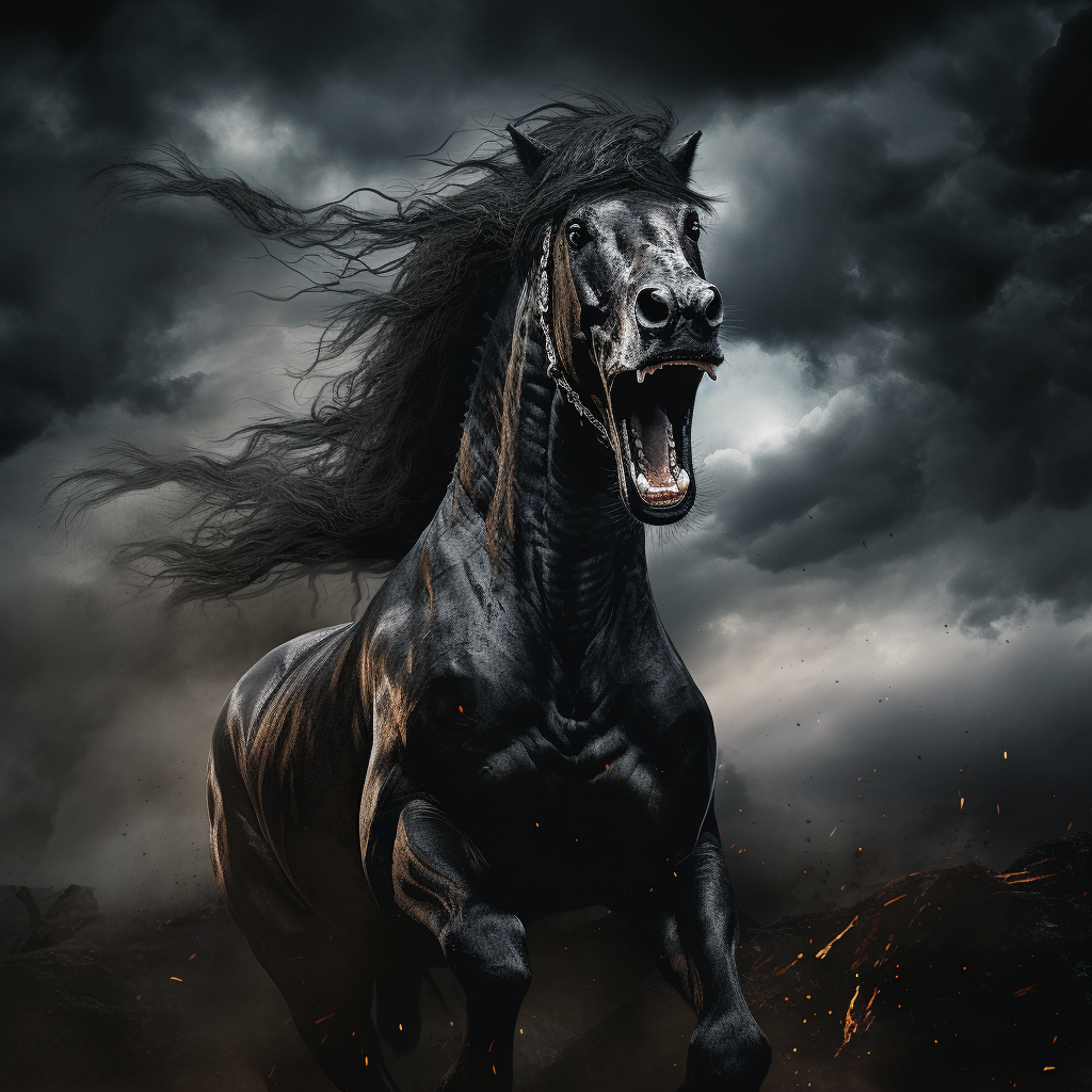 The Terrified Horse in a Stormy Night