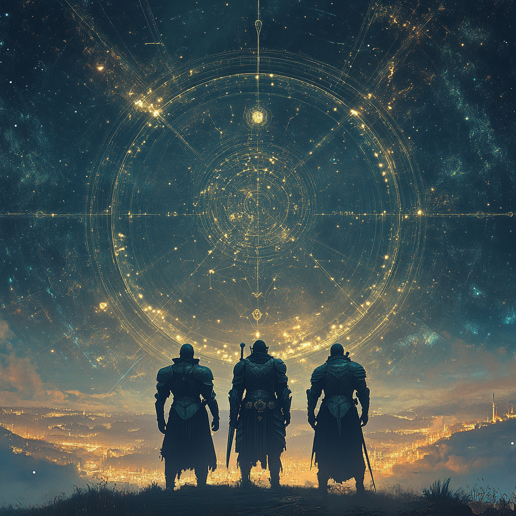 The Three Knights Before Magical Portals and Stars