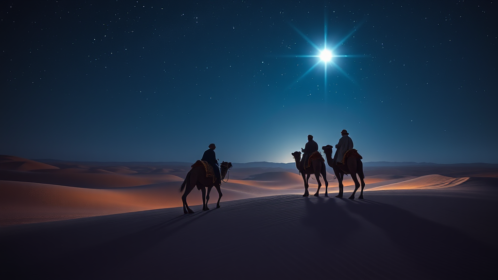 The Three Wise Men Journeying under Bright Starlight
