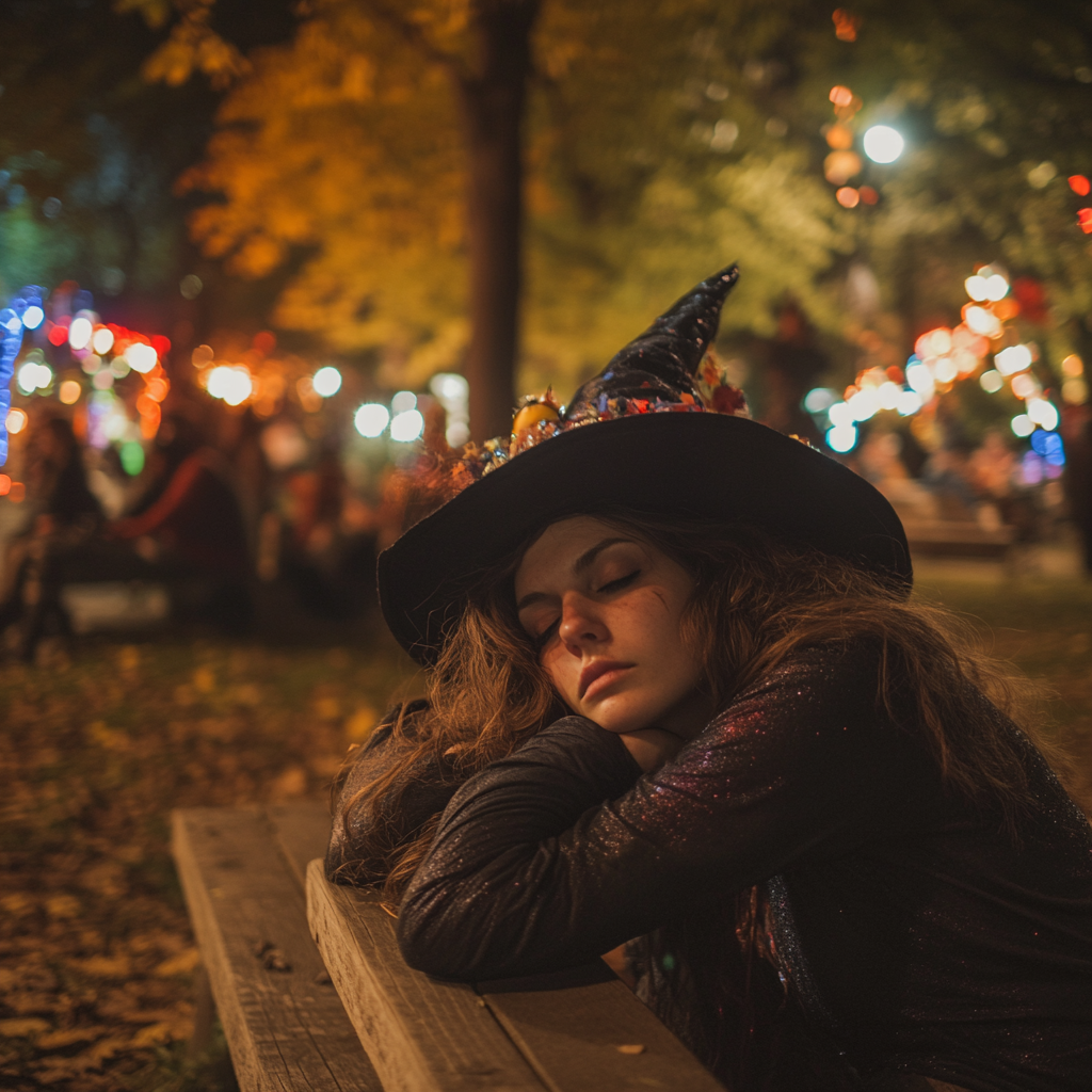 The Tired Witch Resting After Halloween Celebration