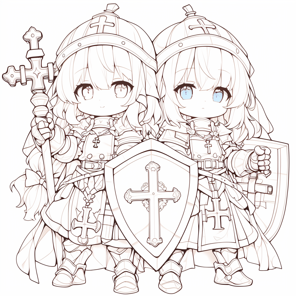 The Twins: Chibi Catholic Knights in Black Ink