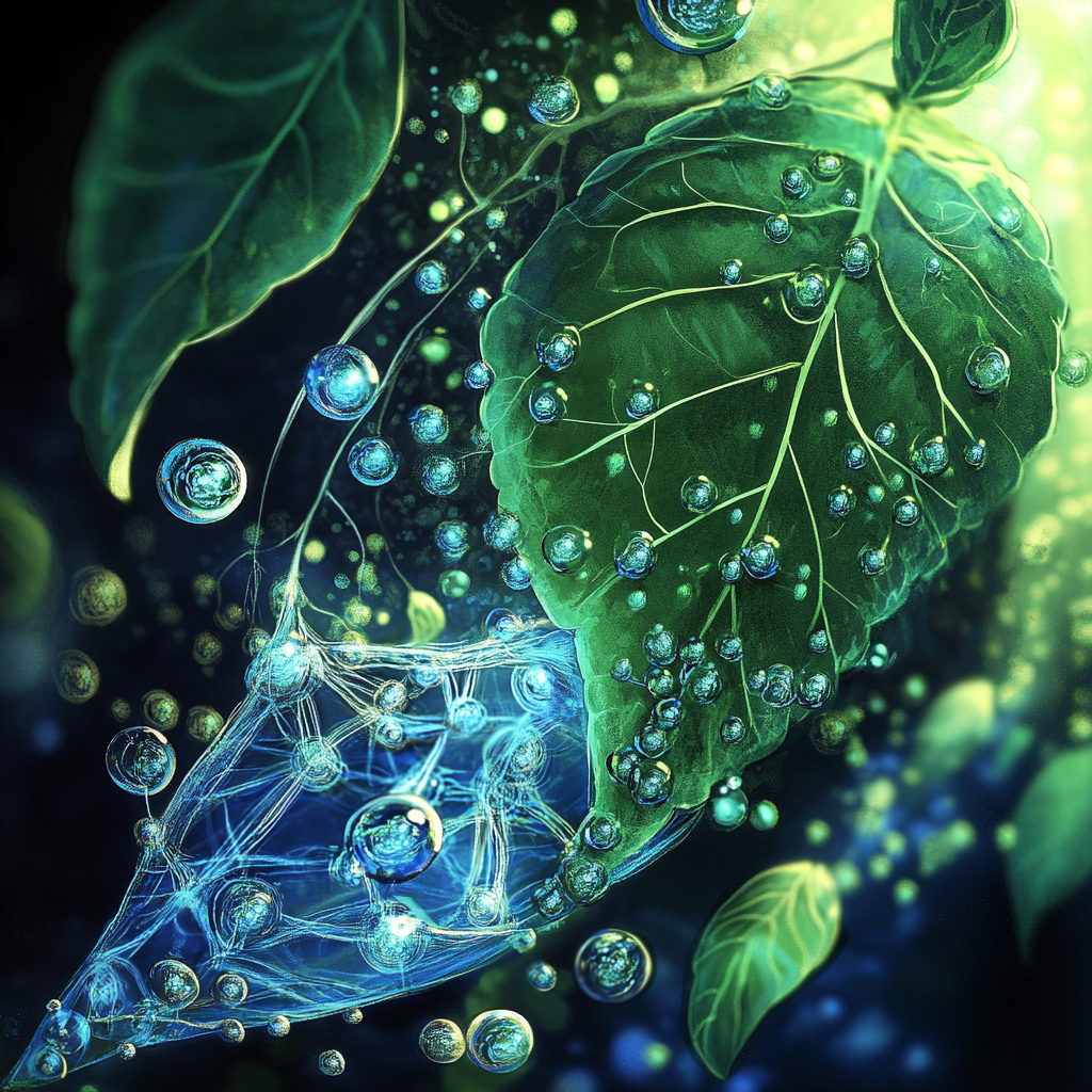 The Vibrant Blue Photosynthesis Process in Leaf