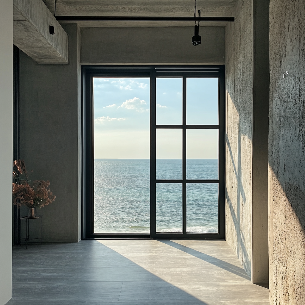 The Warehouse Loft Apartment Window Overlooks the Ocean.