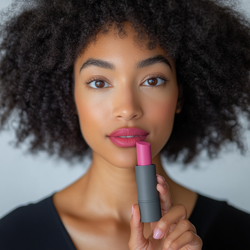 The Woman Posing with Pink Lipstick