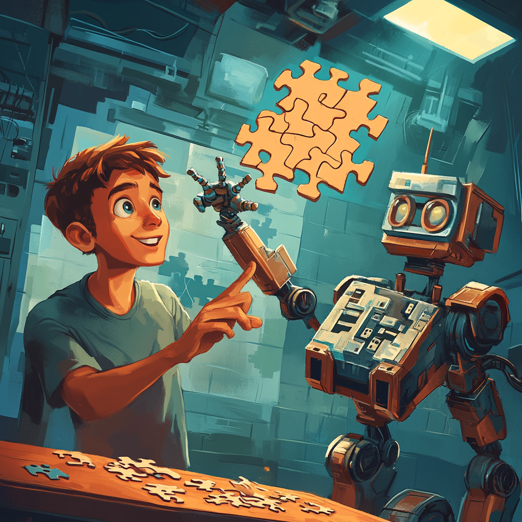 The Young Man and Robot with Puzzles