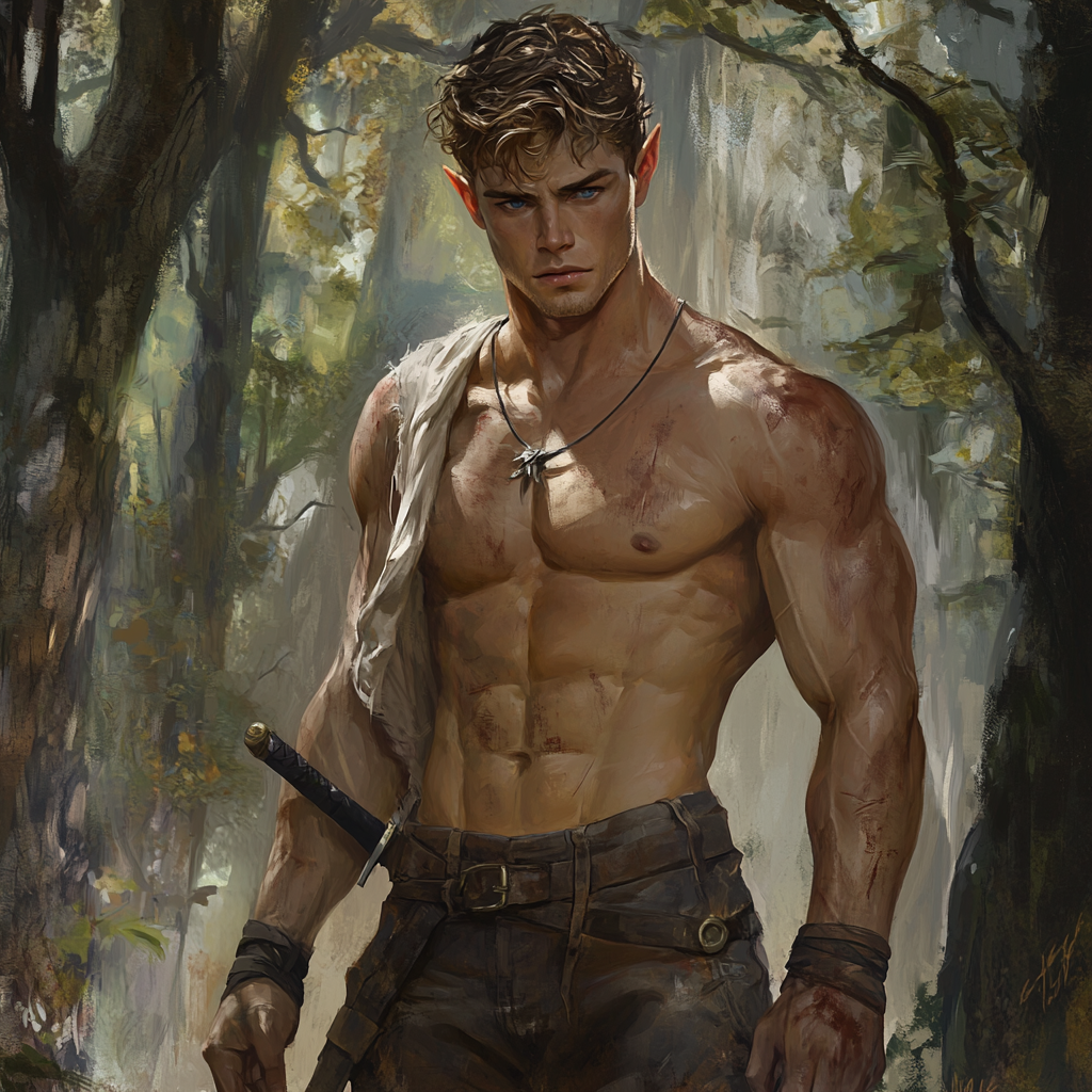 The Young Wood Elf Swordsman in Forest