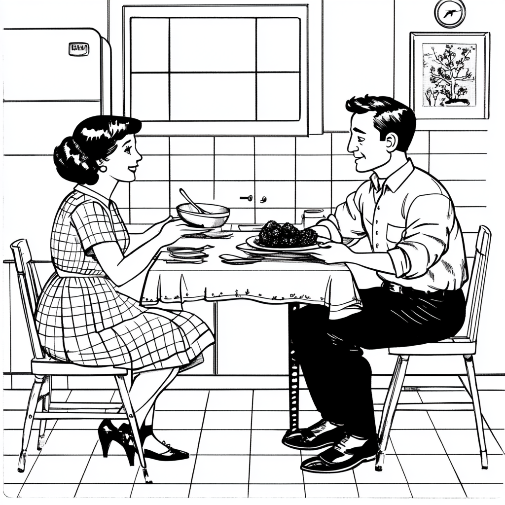 The dung beetle couple in a vintage kitchen. Coloring Book