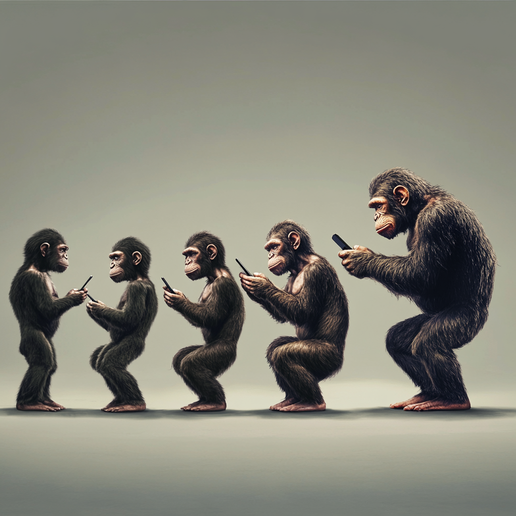 The evolution of man: from ape to phone zombie.