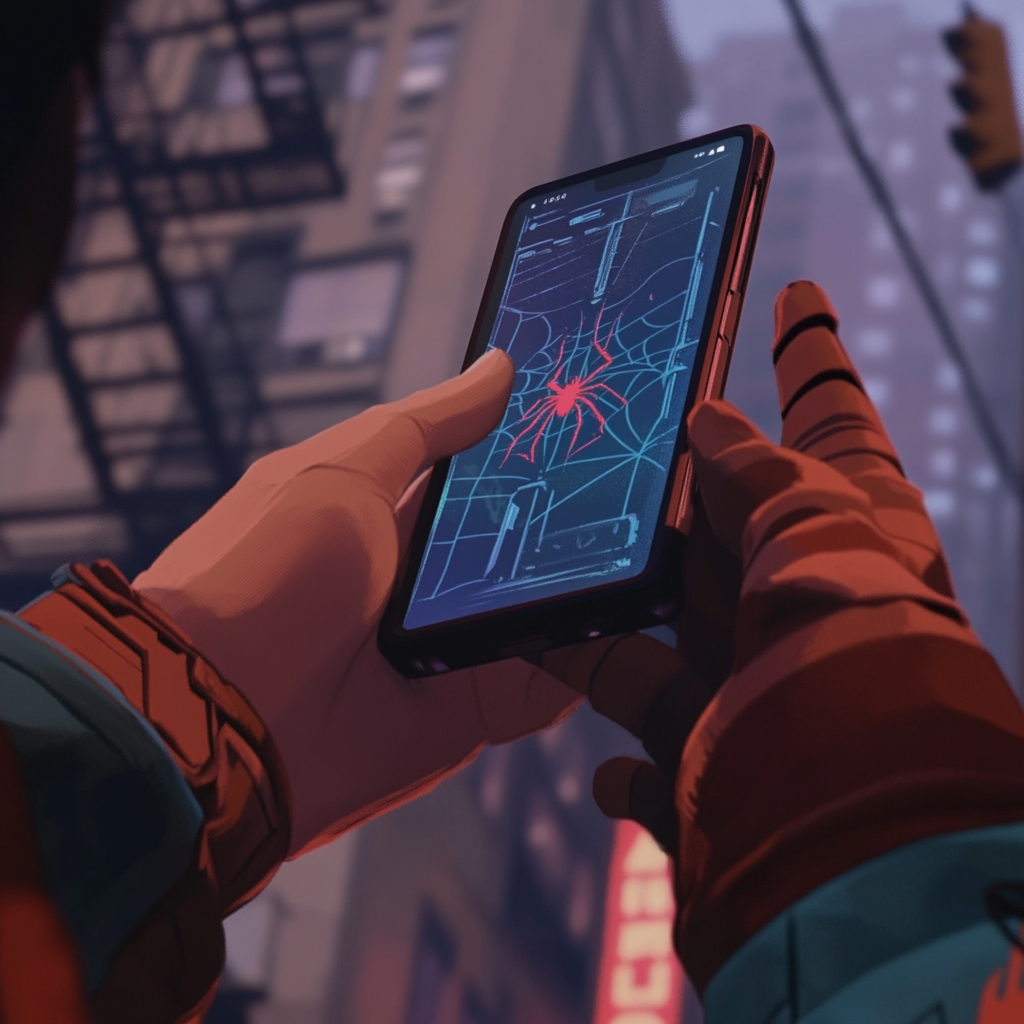 The hand holding phone, Spider-verse style.