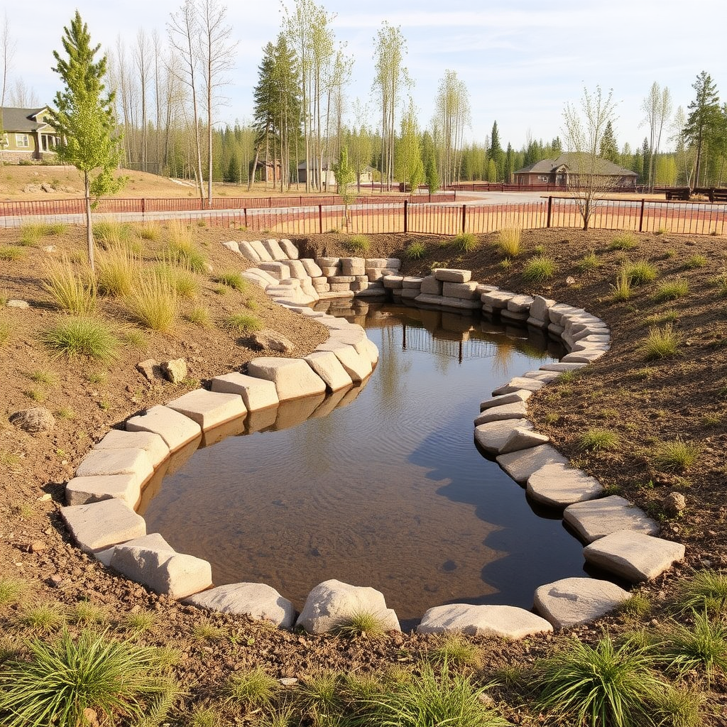 The large water basin in school yard.