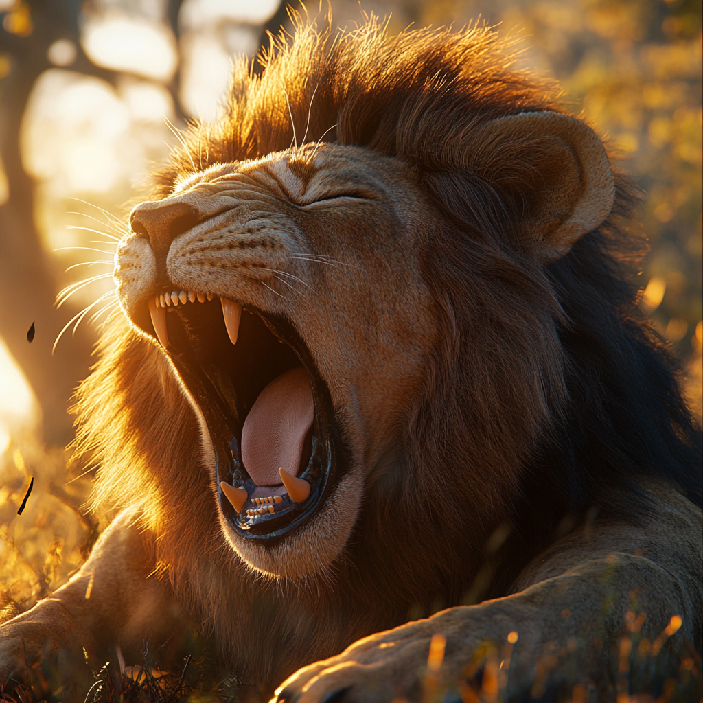 The male lion waking up from a nap