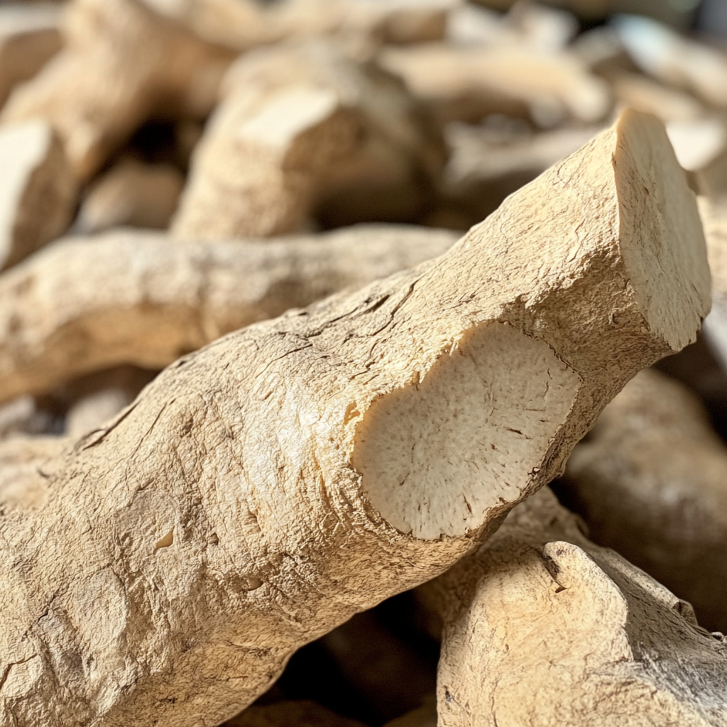 The pile of rough yam roots.