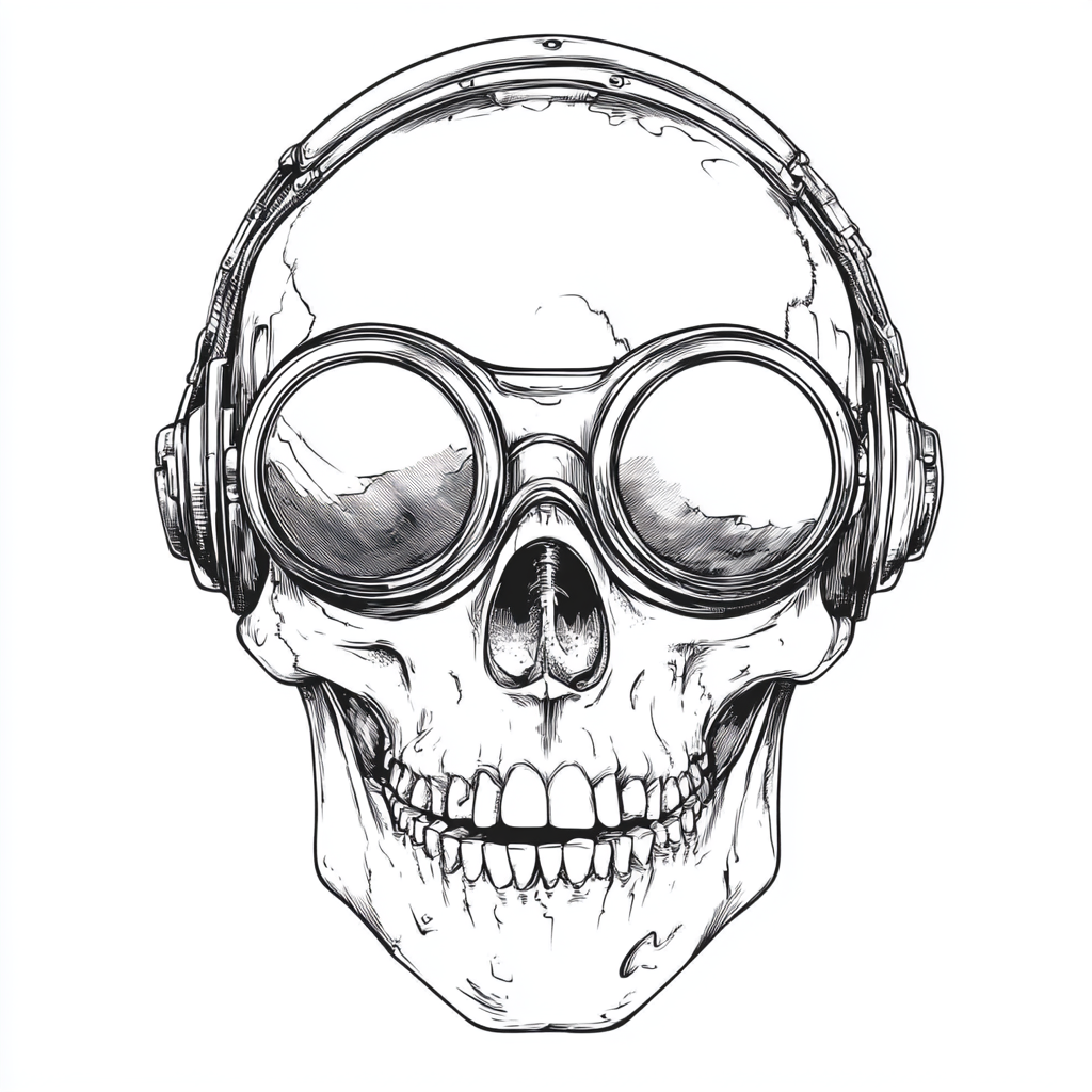 The skull with aviator goggles on white background.