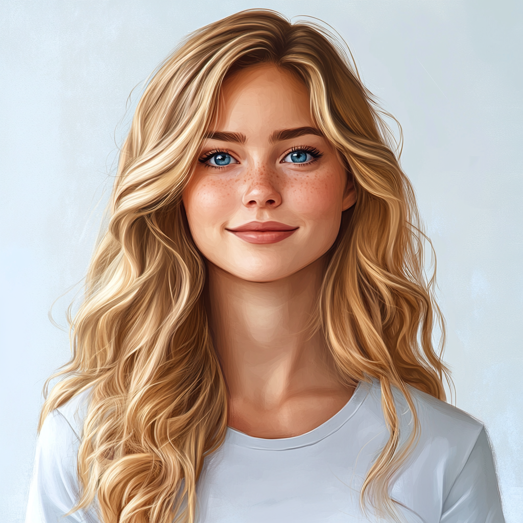 The young woman with blonde hair and blue eyes