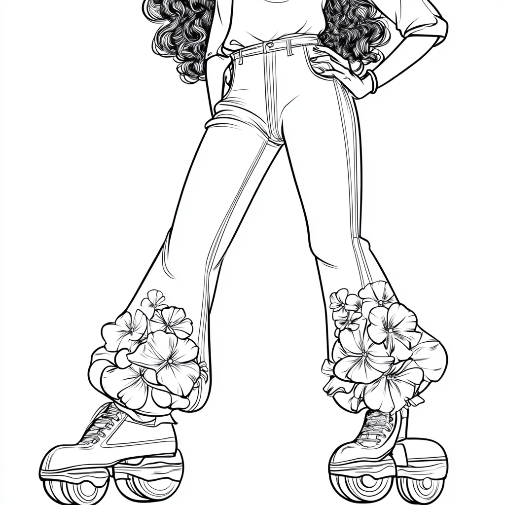 Thick lined coloring book: African-American woman on roller skates.