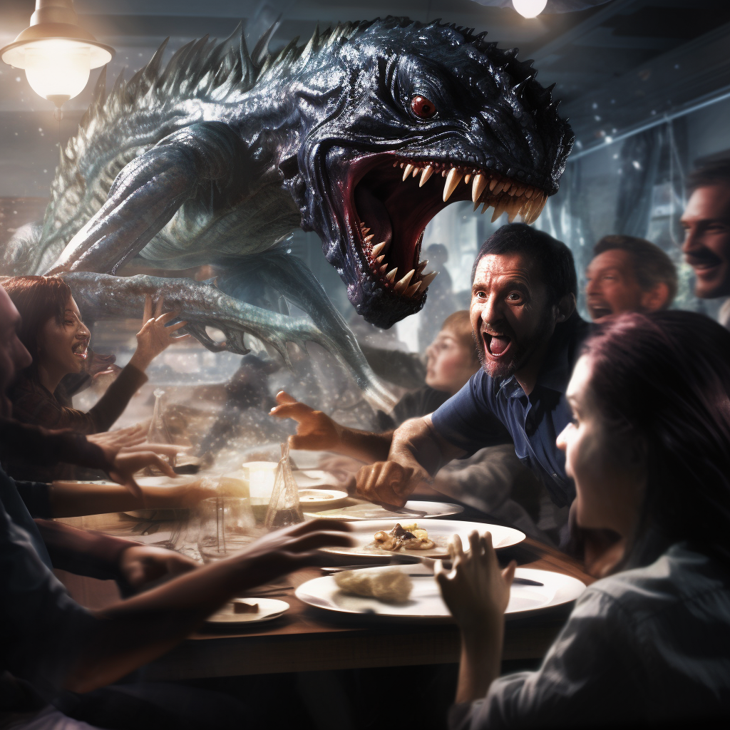 4. Mischievous xenomorph creating chaos at dinner