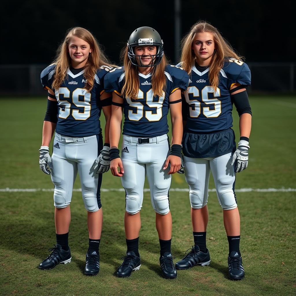 Three 13-Year-Old Teenage Males in Football Gear