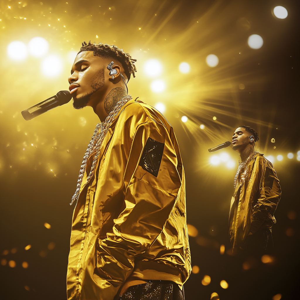 Three 4k images of young Chris Brown on stage.