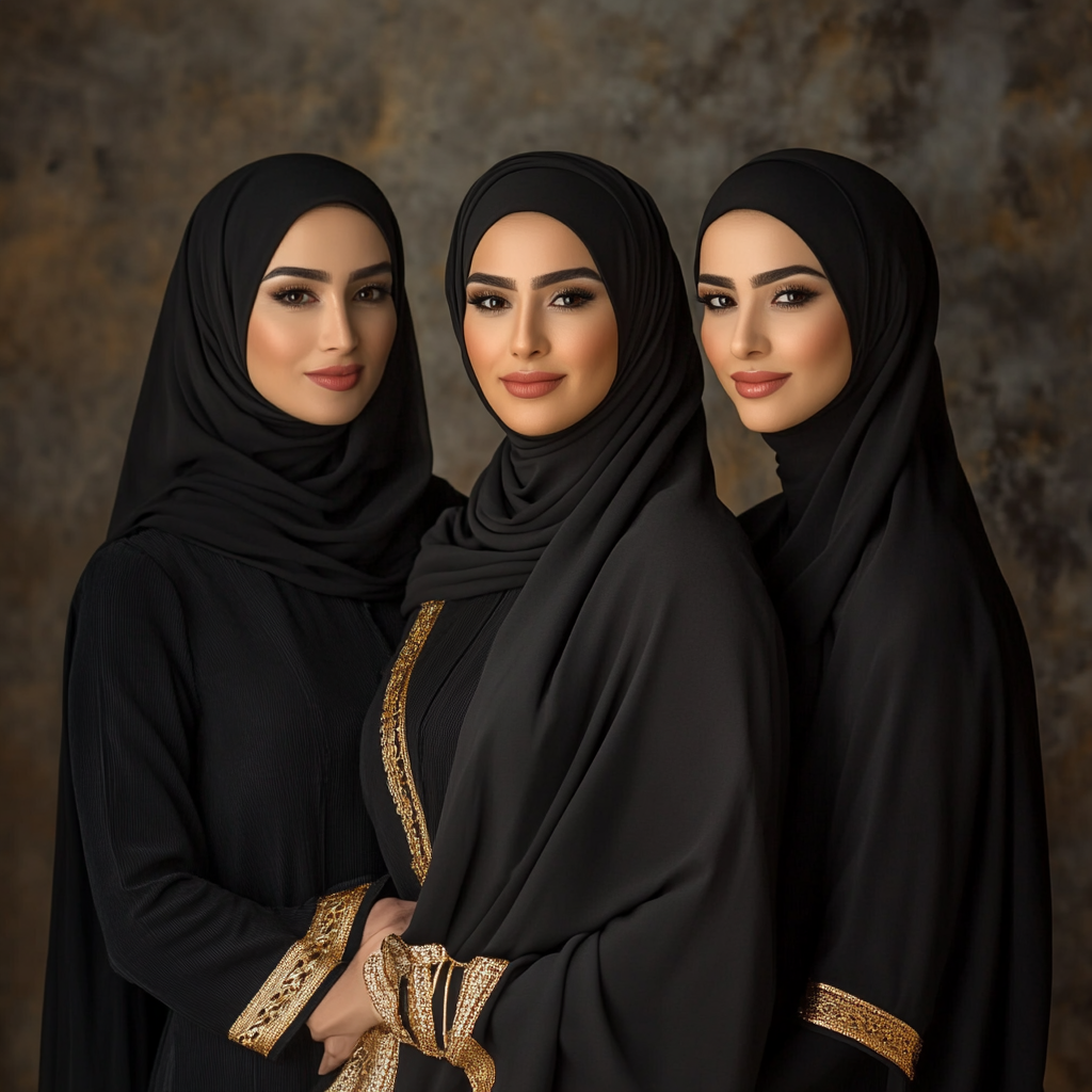 Three Elegant Arab Women in Black Uniforms