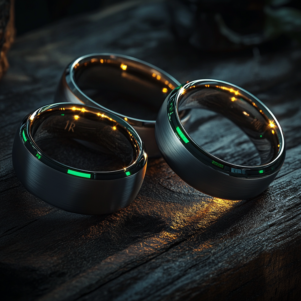 Three Elegant Health Rings on Wooden Surface