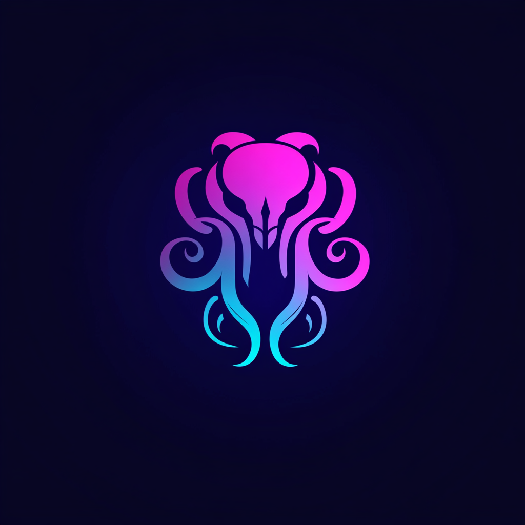 Three-Headed Hydra Logo in Symmetrical Cyberpunk Colors