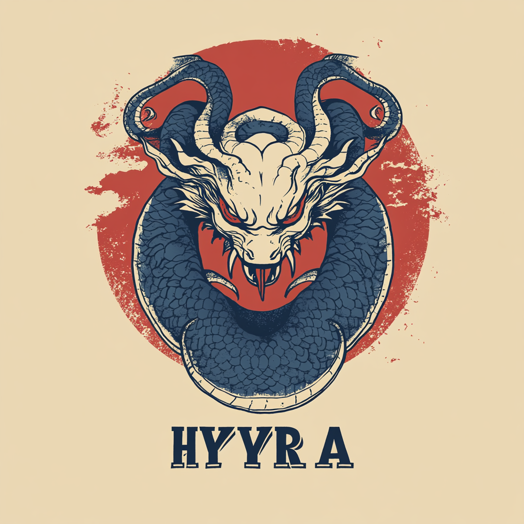 Three-Headed Hydra in Minimalistic Japanese Style