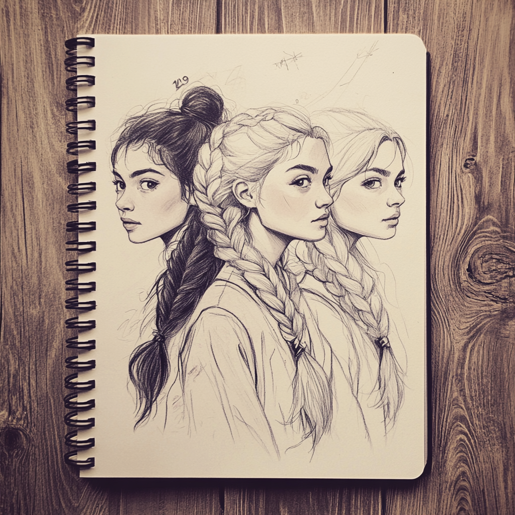 Three Hogwarts Students in a Pencil Sketch