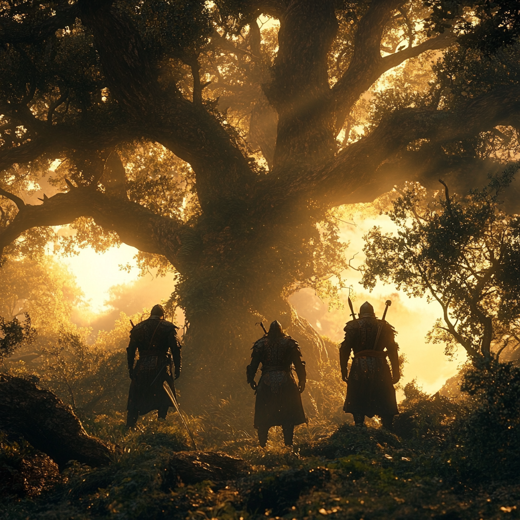 Three Knights Against Enchanting Medieval Forest