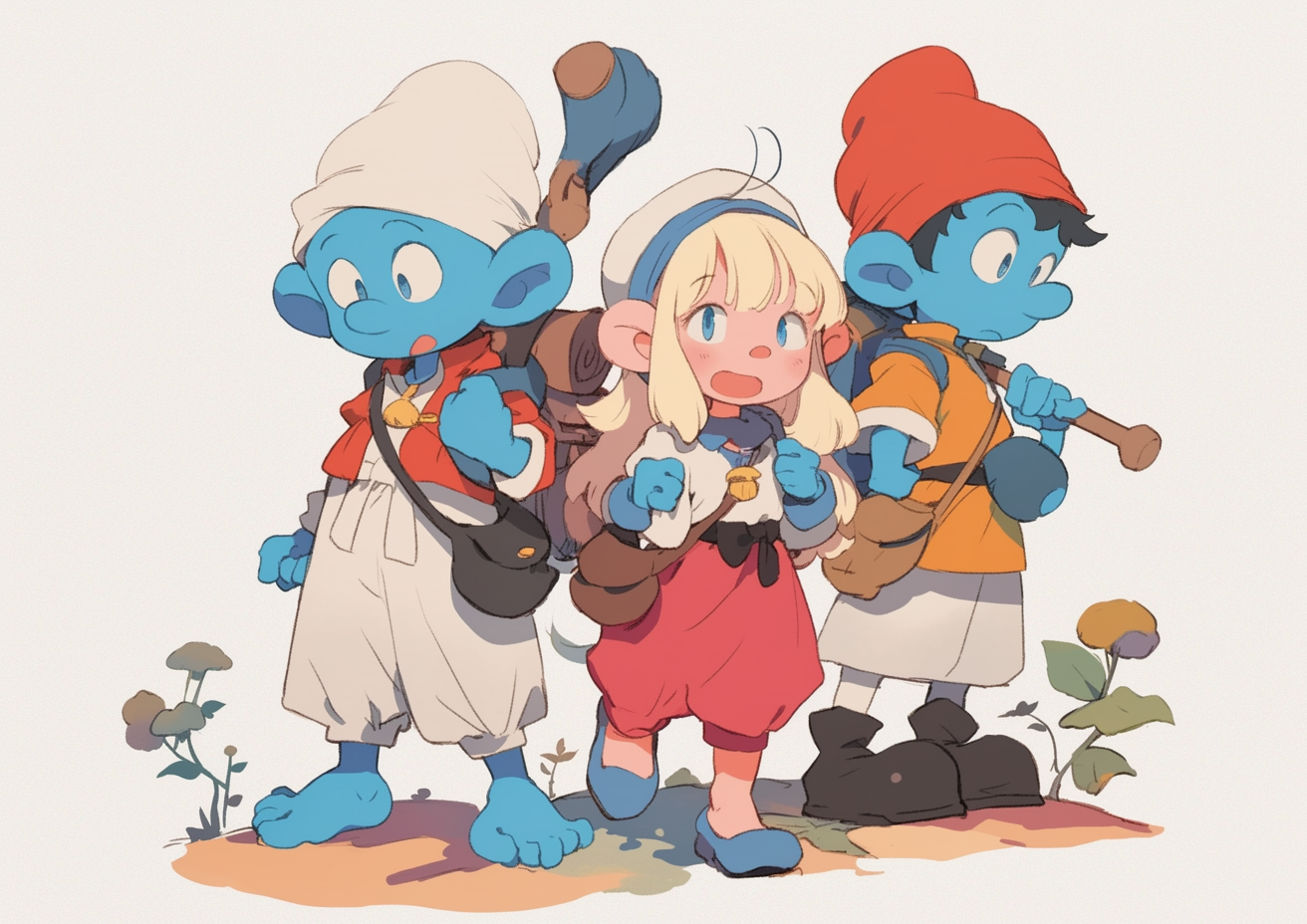 Three Smurfs in old fashioned clothes - Title