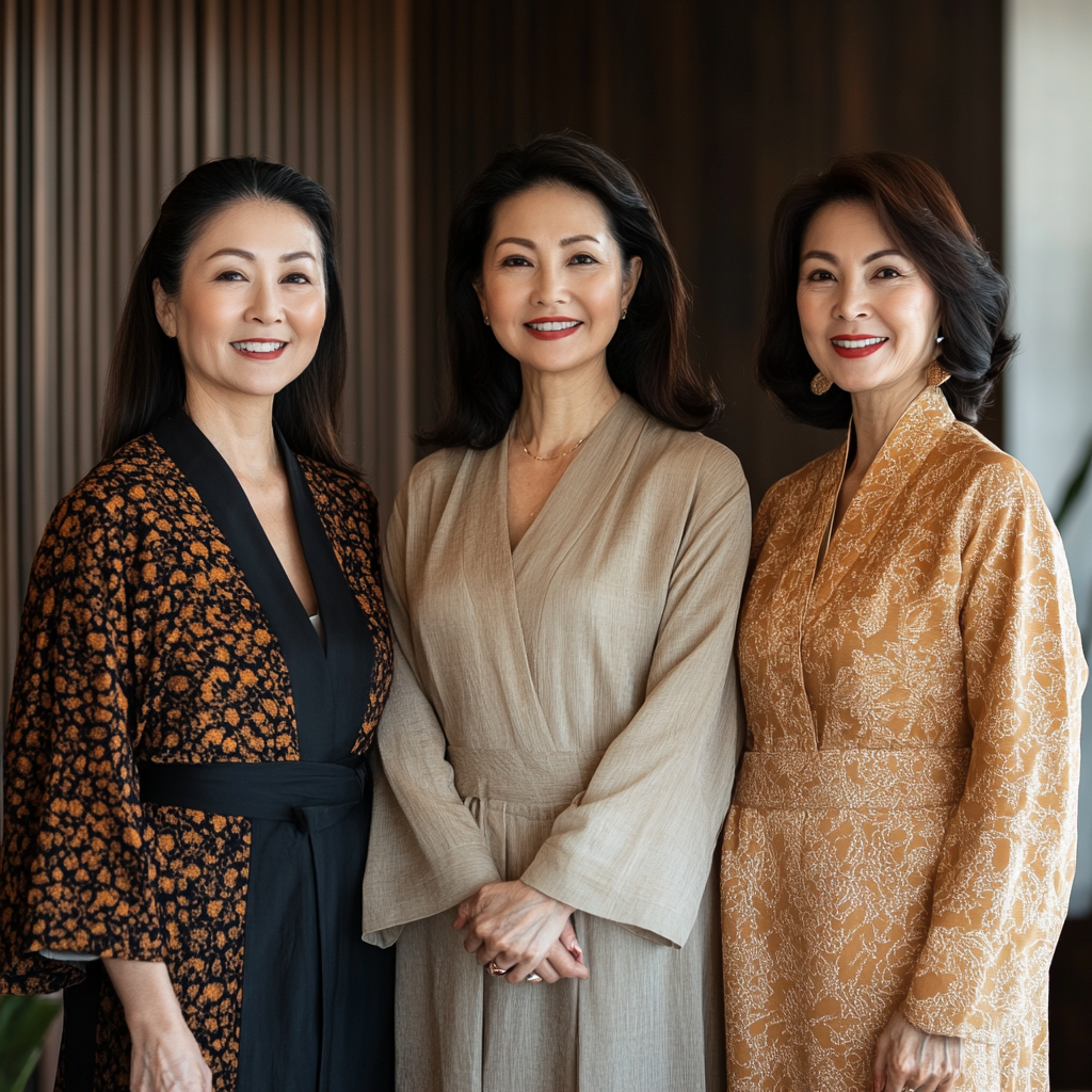 Three professional Asian women in elegant attire.