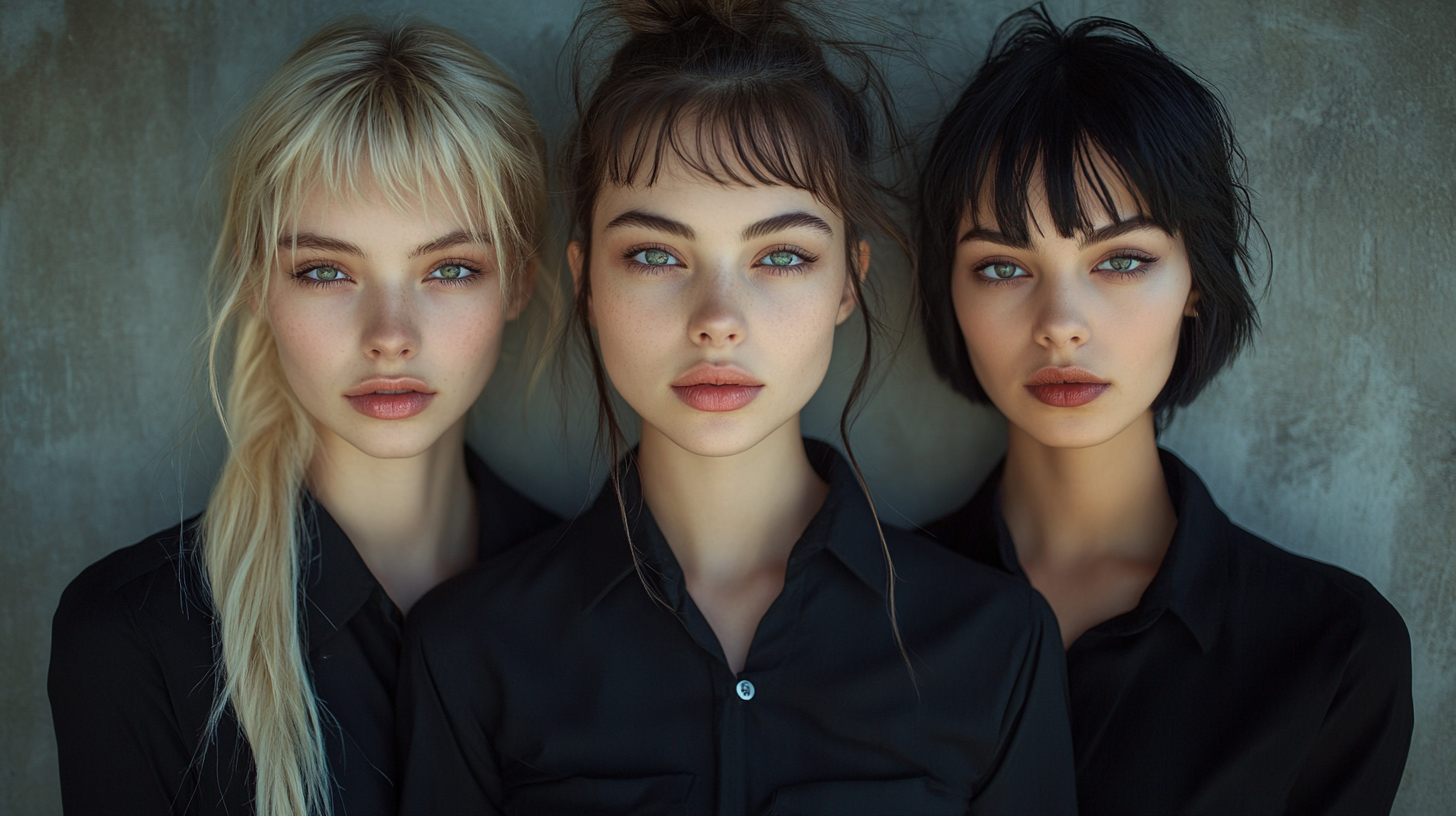 Three young women with unique features in portrait