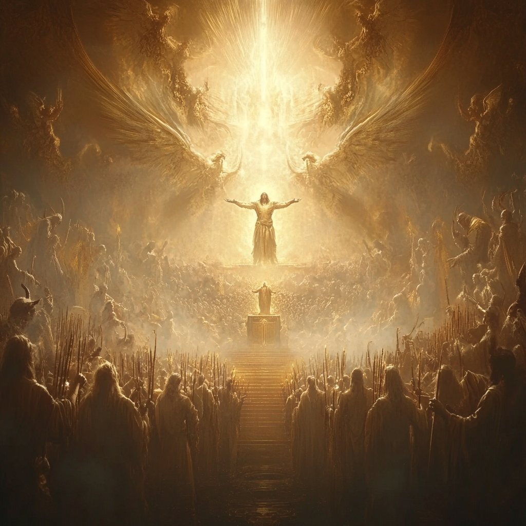 Thumbnail depicting Revelation 5 heavenly throne room worship.