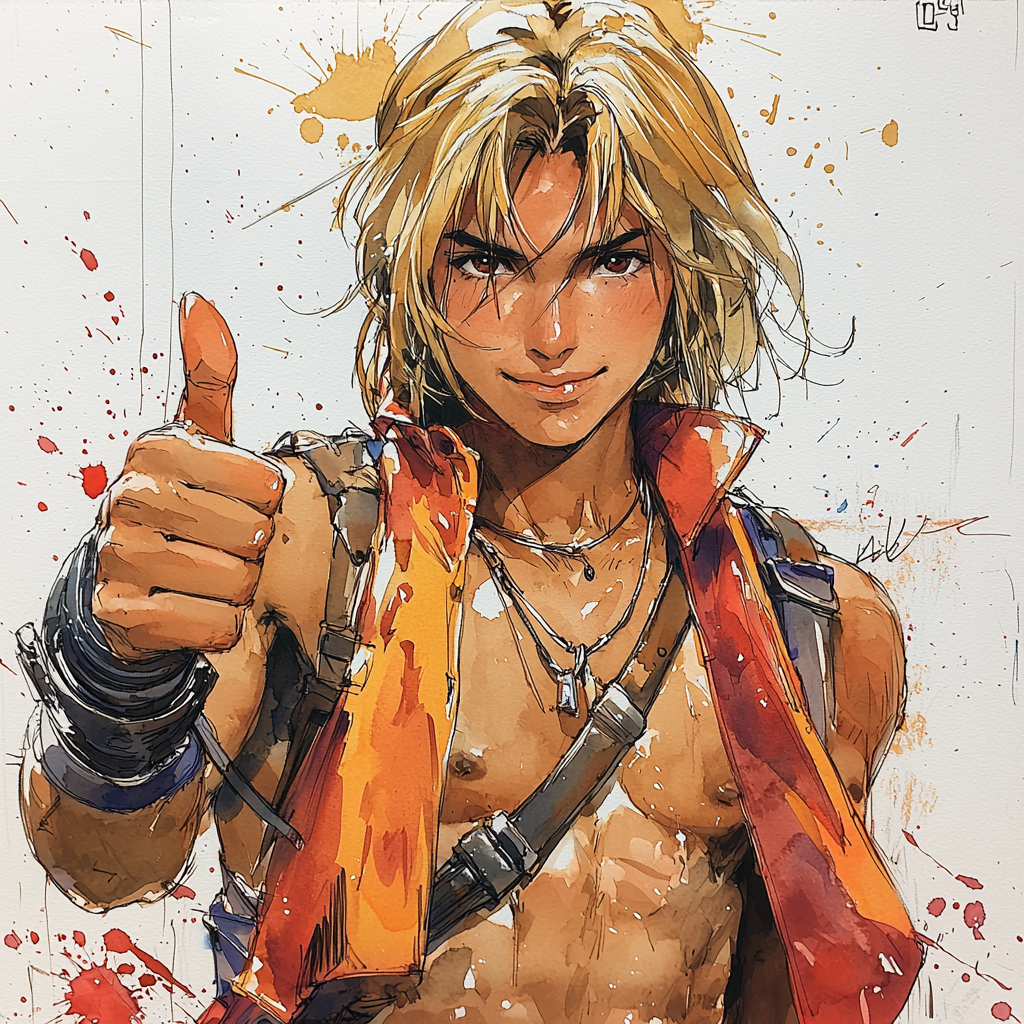 Tidus in animated style giving thumbs up