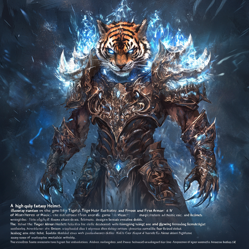 Tiger Helmet, Armor, and Frost Shield fantasy illustration.