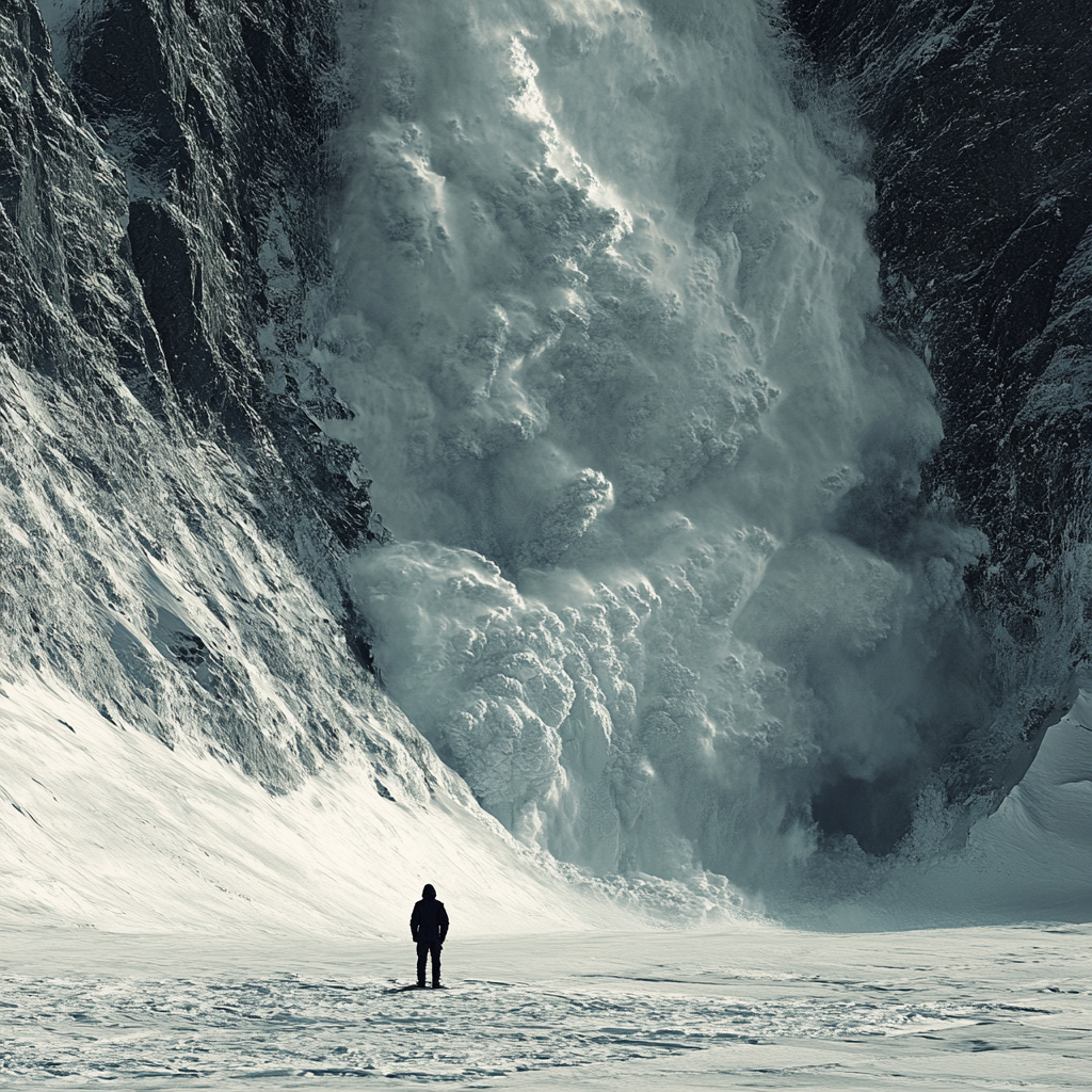 Tiny Person Faces Big Avalanche On Mountain