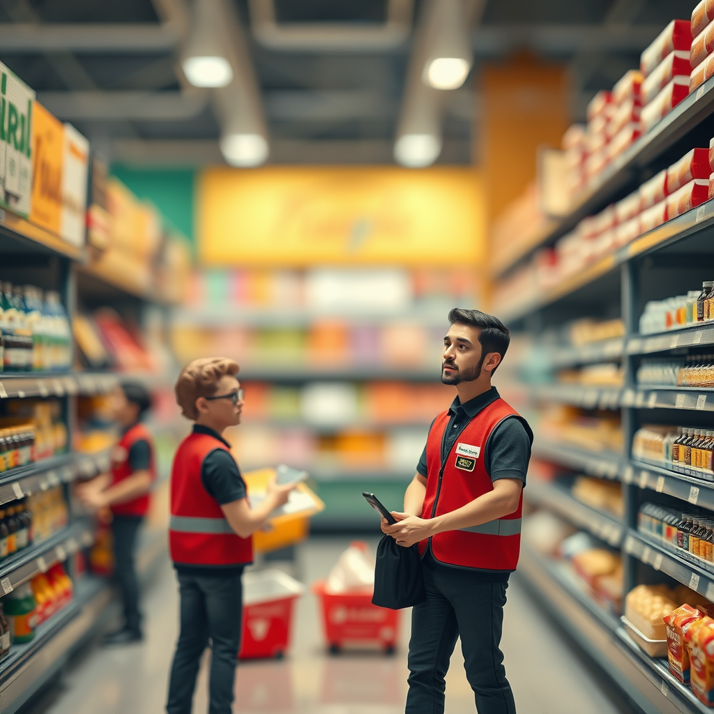 Tiny Supermarket Employees in Hyper-Realistic Scene