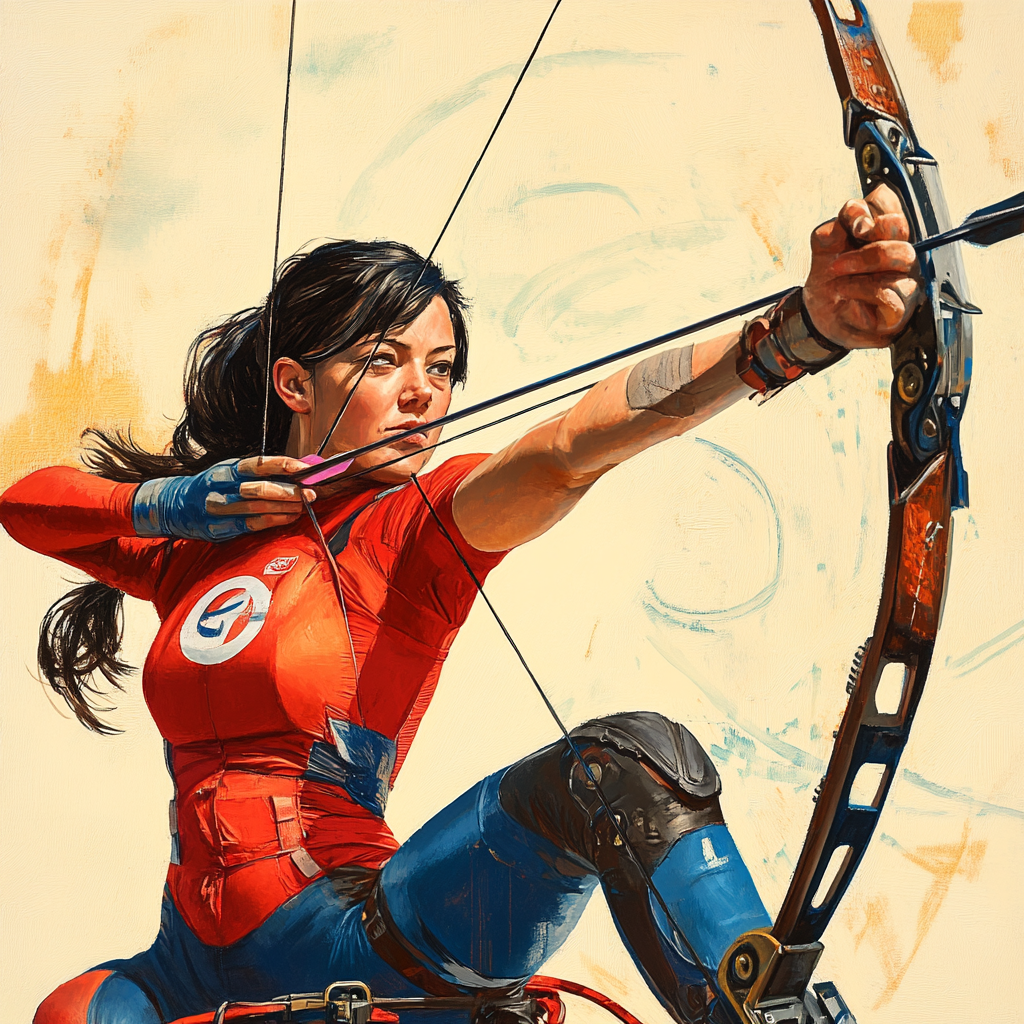 Title: Female Paralympic Archer Focused with Compound Bow