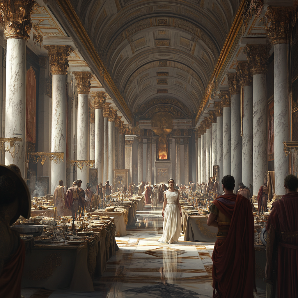 Title: Roman Banquet Hall Nobles Roman Commander Forbidden Connection