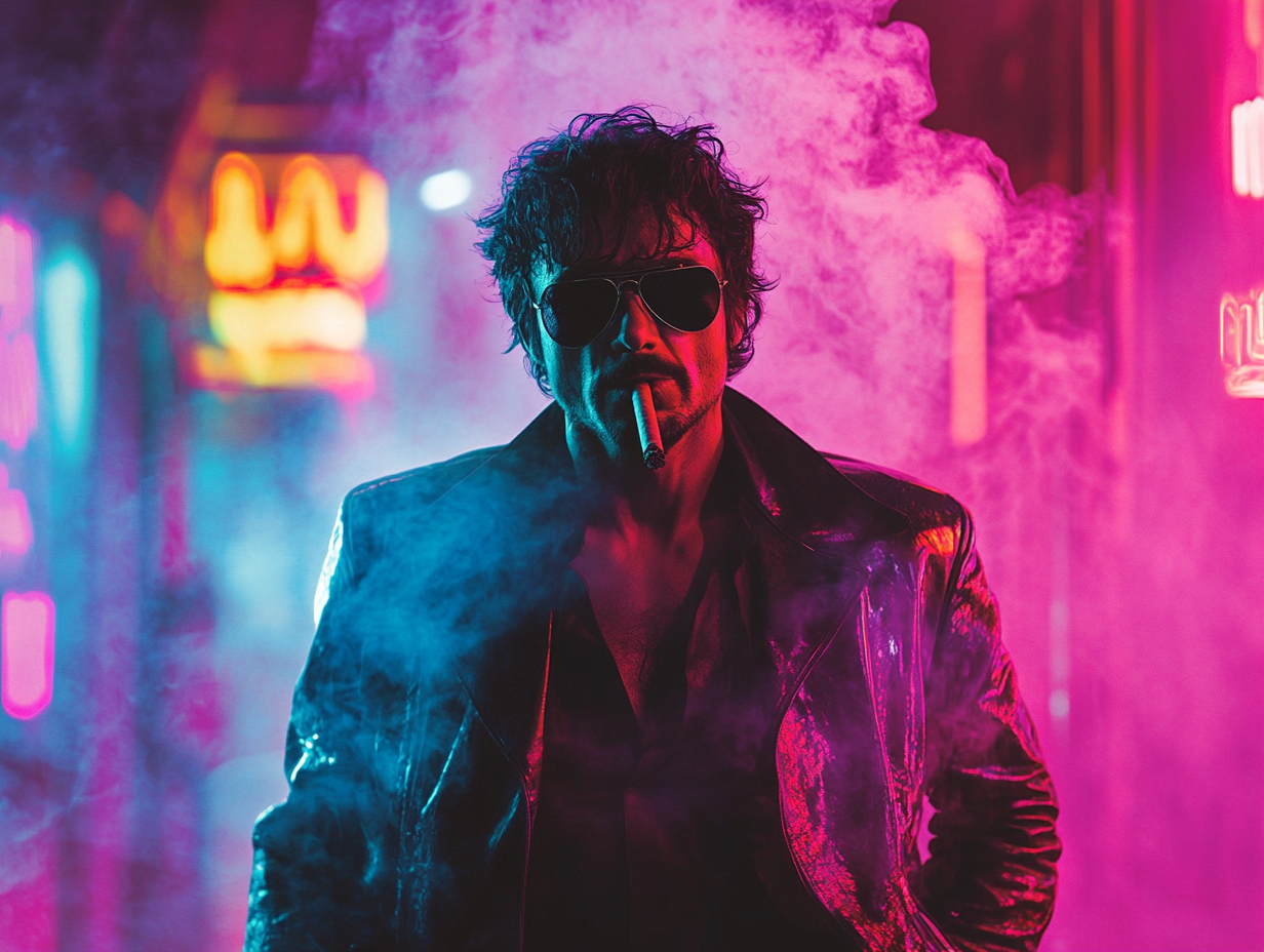 Tony Montana in Cyberpunk Neon Cityscape