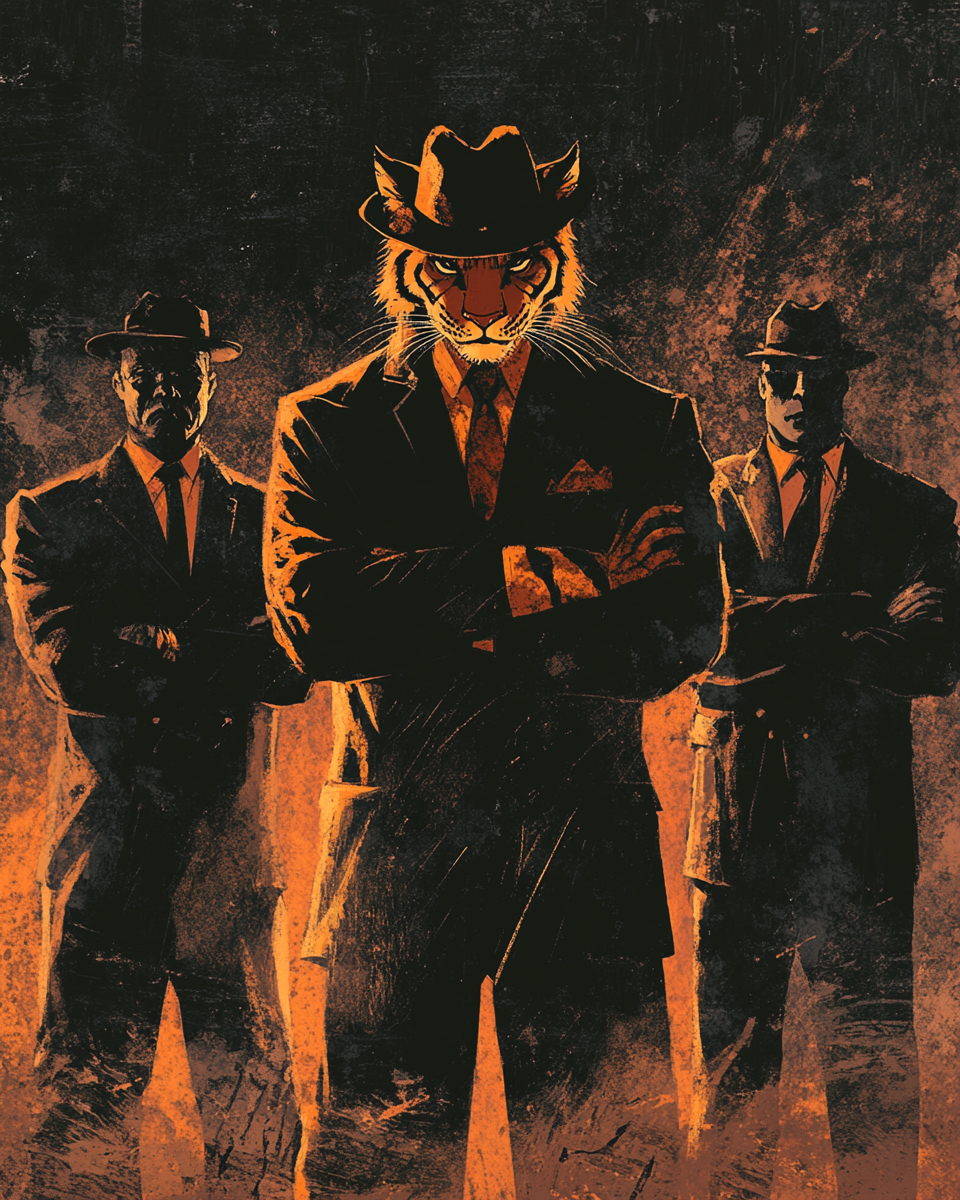 Tony the Tiger and bodyguards on noir comic cover