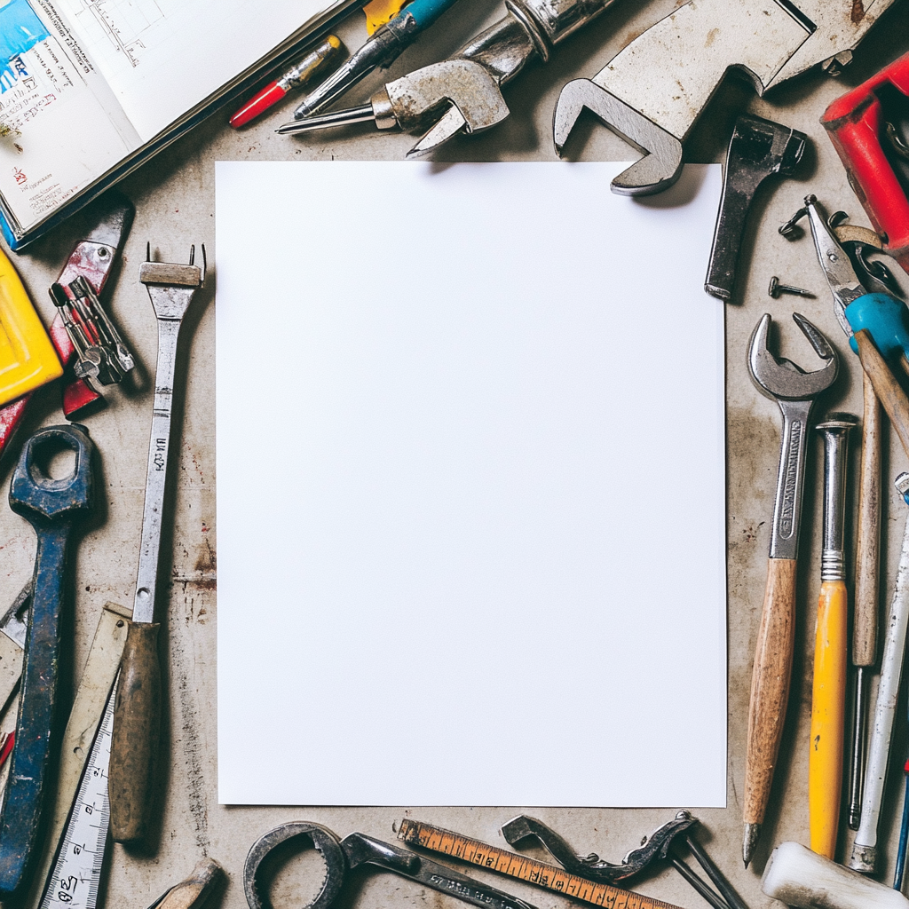 Tools on a white page for a project.