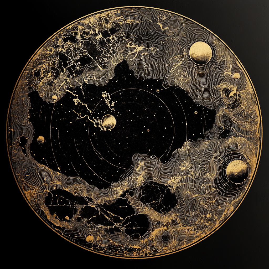 Topographical map of interstellar harvest planets with geometric shapes.