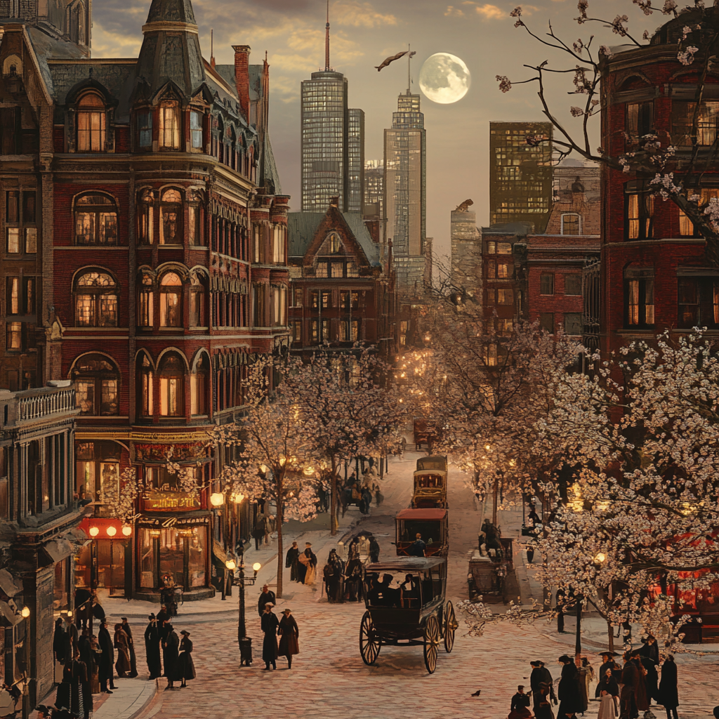 Toronto in 1900s depicted in realistic, photographic imagery.