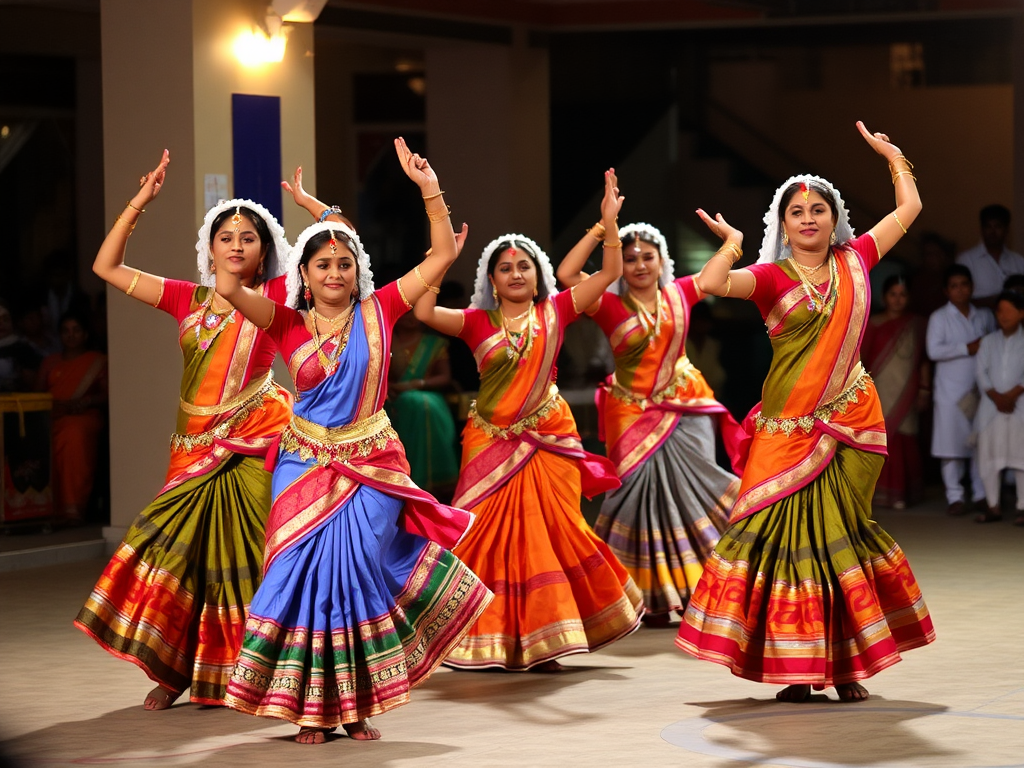 Traditional Gujrati girls in colorful dancing attire.