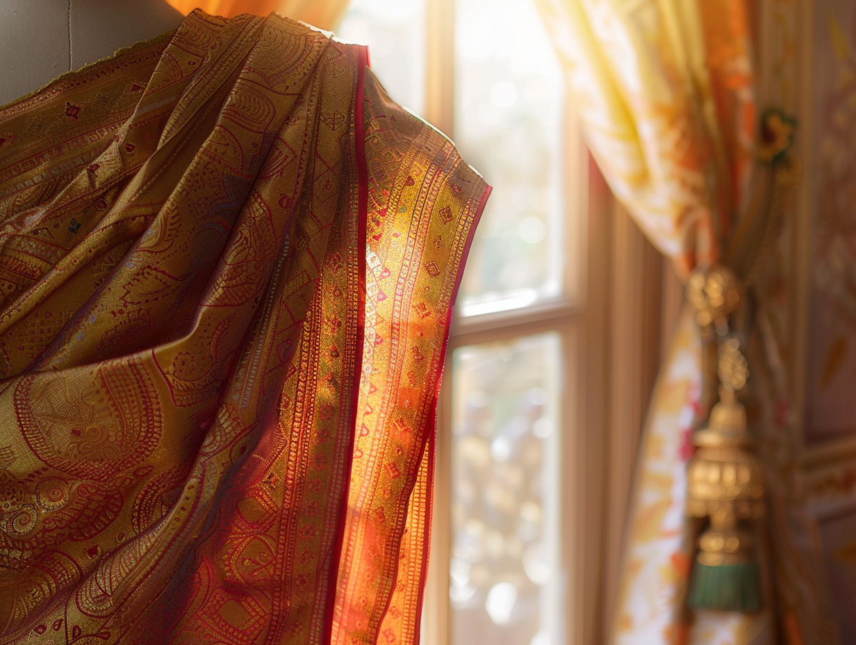 Traditional Indian Saree on Mannequin in Ornate Setting