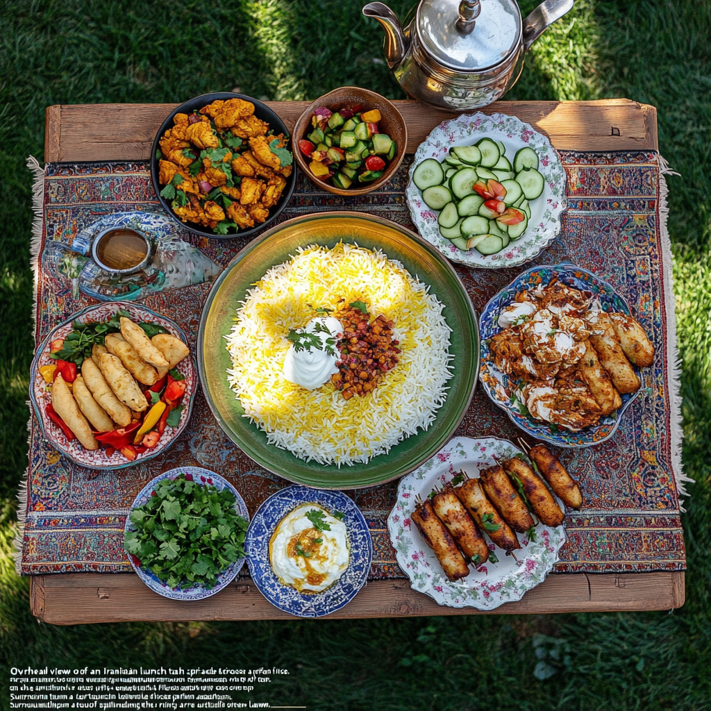 Traditional Iranian Lunch Set on Green Lawn