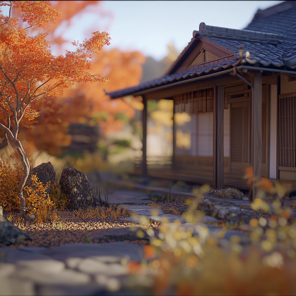 Traditional Japanese House in Japan on Autumn Day