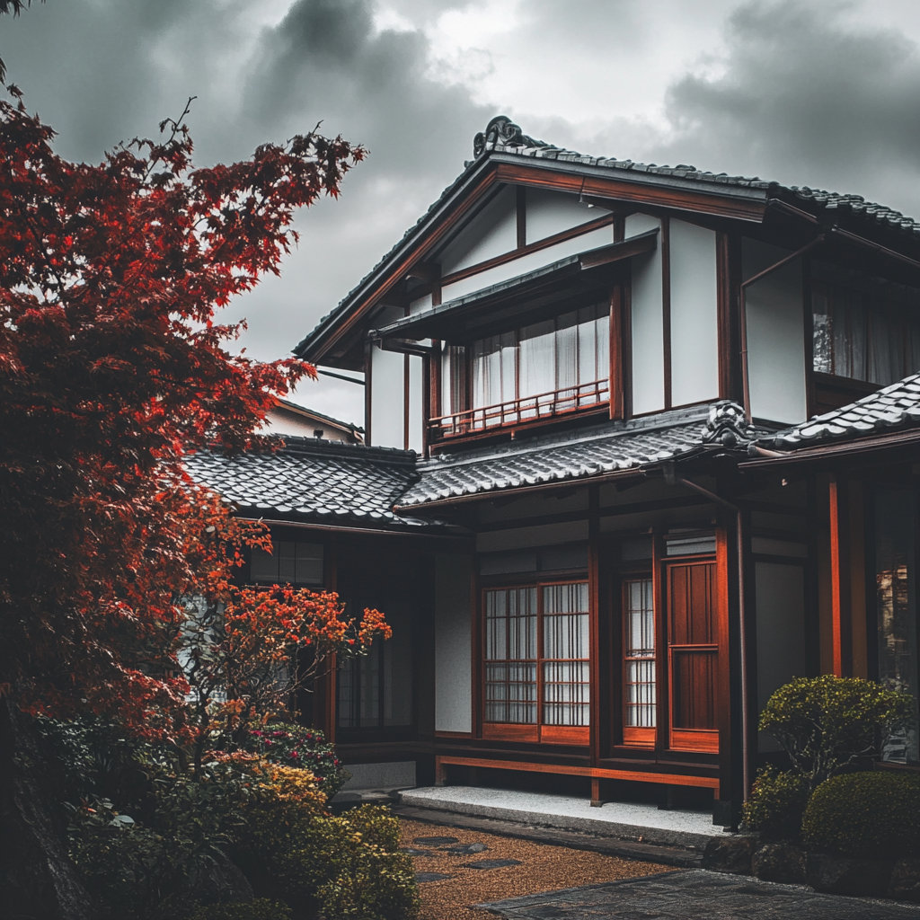 Traditional Japanese house with engawa, natural scene.